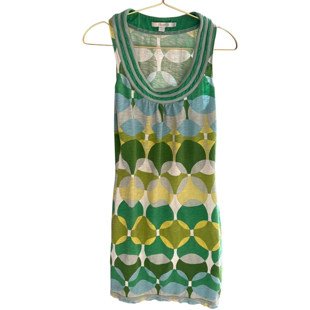 Boden Sleeveless Tank Dress Green Blue Geometric Print Casual US 2‎